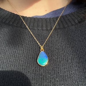 Customer photo from Andrew, Gold Fire Opal Necklace • Ringcrush • Raw Australian Opal Pendant • October Birthstone