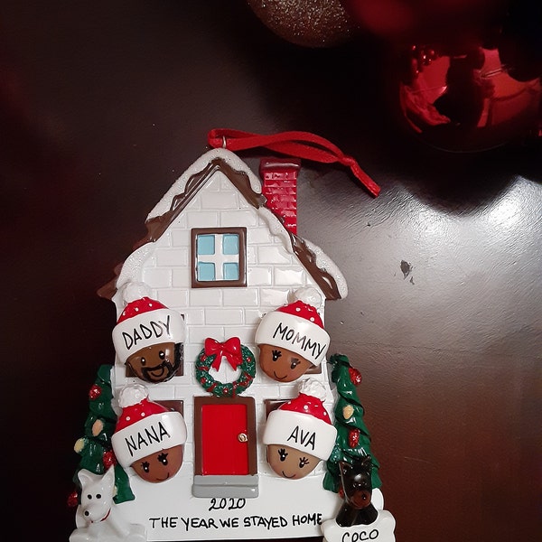 Personalized Family of 4 Home Ornament With 2 Dogs or Cats Added -4 ...