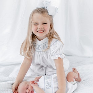 Petit Bebe Knits Baby Girls Light Blue Smocked Bows Bishop Dress main image 0