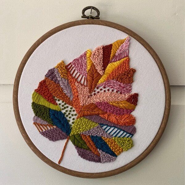 Colorful Abstract Leaf Hand Embroidery Pattern - PDF Instant Download ...