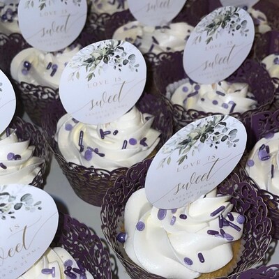 Greenery Gold Cupcake Topper, 100% Editable Text, Love is Sweet Favor ...