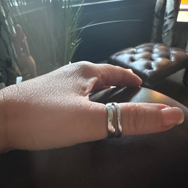 Thumb Stack Rings Silver Double Layer Band Thumb Ring-stackable Thick Adjustable Ring ...