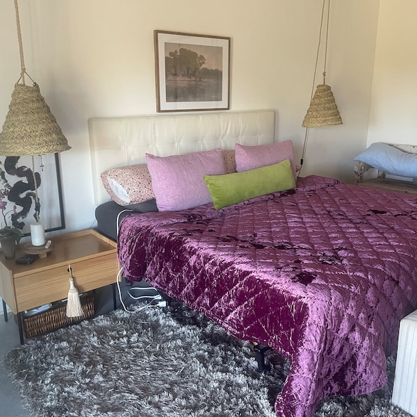 Velvet Quilted Throw Mulberry main image 1