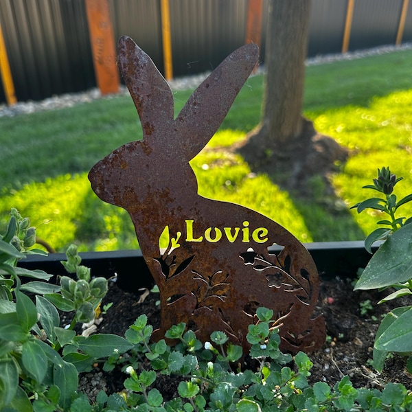 Rusty Bunny Metal Sign, Garden Decor, Rabbit Stake, Vintage Sign ...