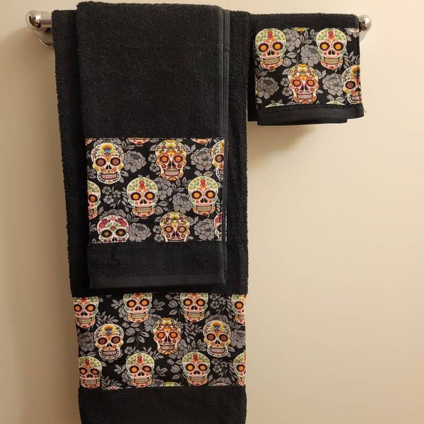 Sugar Skulls 3 Piece Bath Towel Sets, Bathroom Decor, Skull Decor - Etsy