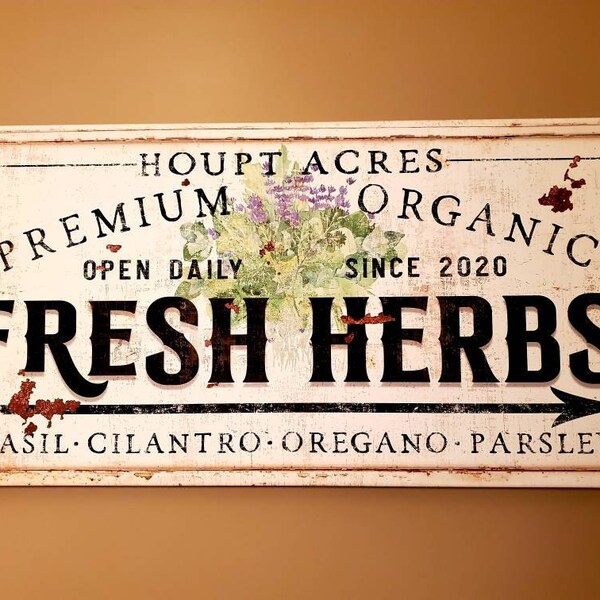 Custom Family Name Sign Modern Farmhouse Decor Fresh Herbs Sign Large ...