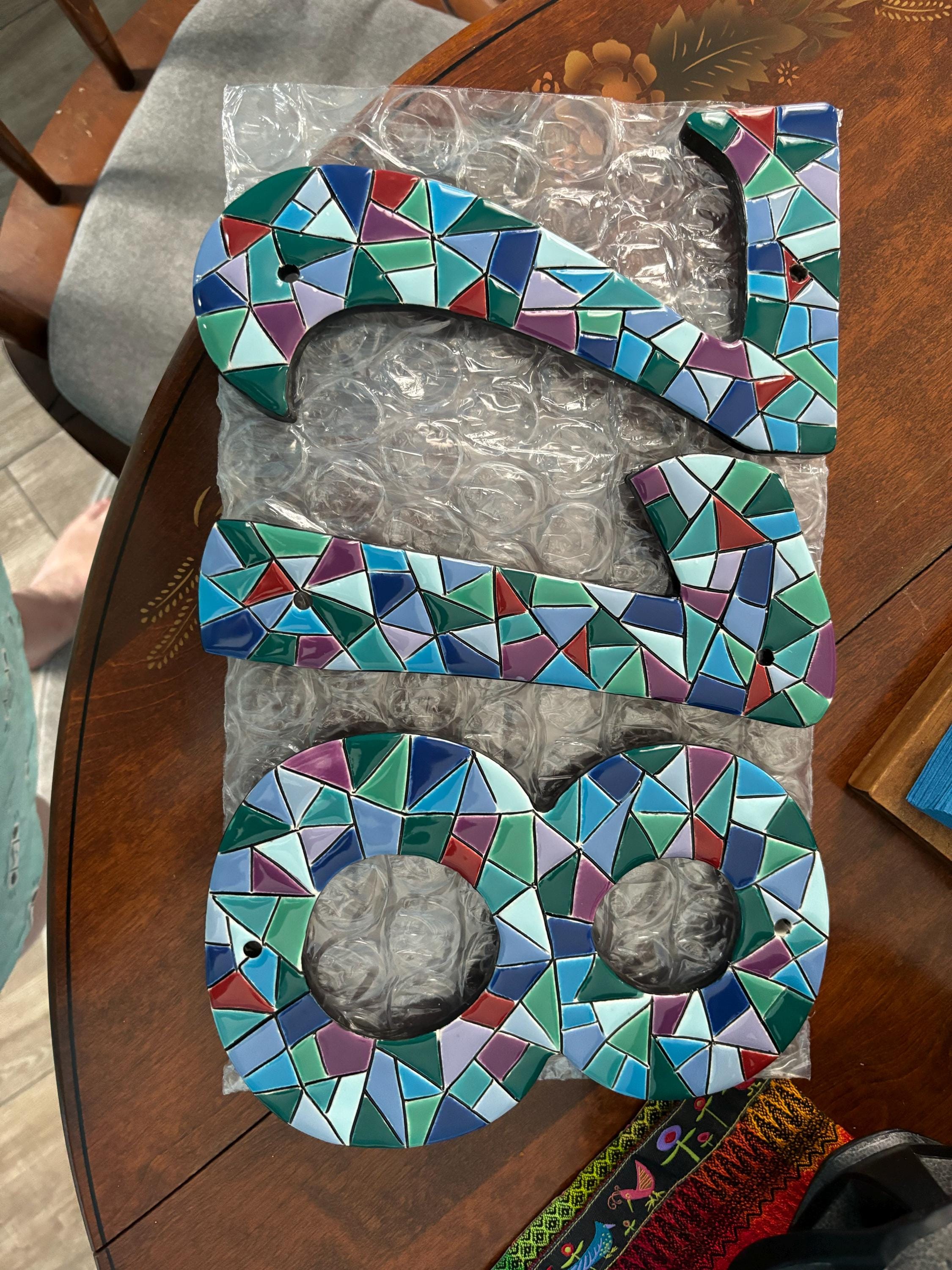 Ceramic numeral with mosaic ornaments, custom numbers wall decor, house numbers, anniversary numbers, ceramic art, tile wall hanging