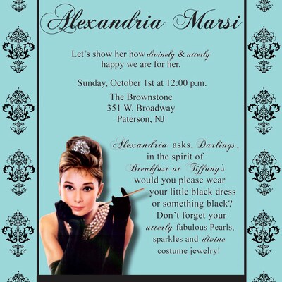 Breakfast at Tiffany's Theme printable Bridal Shower Invitation - Etsy