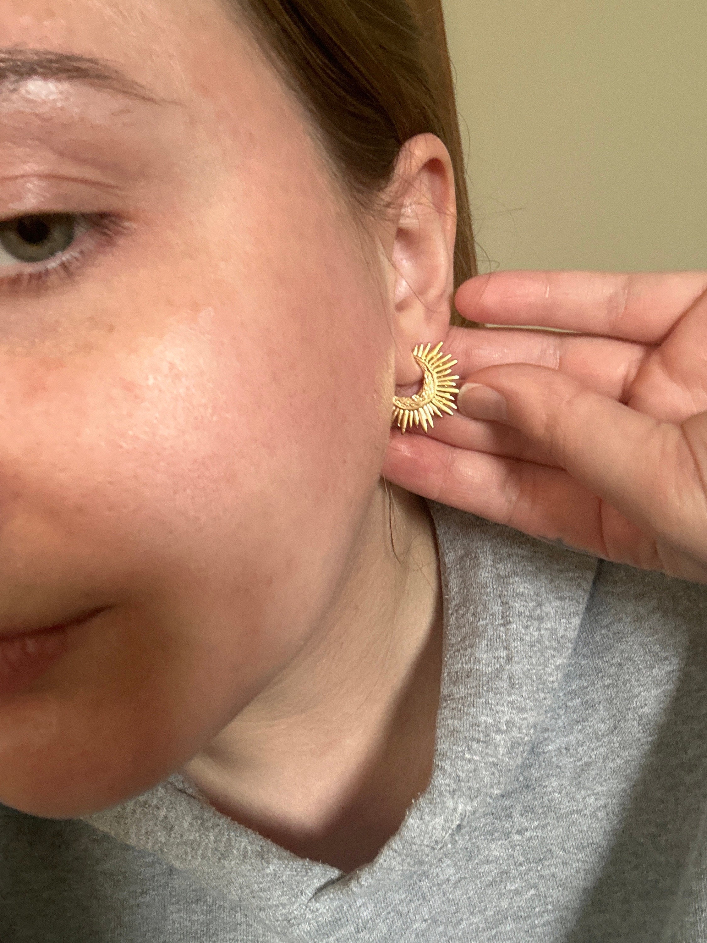 GOLD SUN EARRINGS • delicate dangle earrings • sol starburst • silver gold hoops • anniversary birthday gift • nickel free jewelry • EAHL1AU