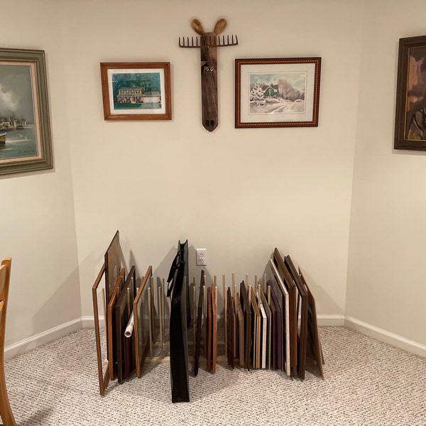 Large Picture Frame Rack Large Art Storage Rack - 46.5” Long by 8” Wide With 18” Tall Dowels - for ...