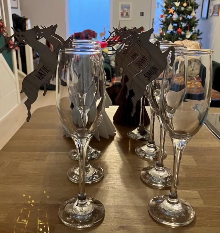 Christmas Personalised Reindeer Glass Decorations Stag Place Names