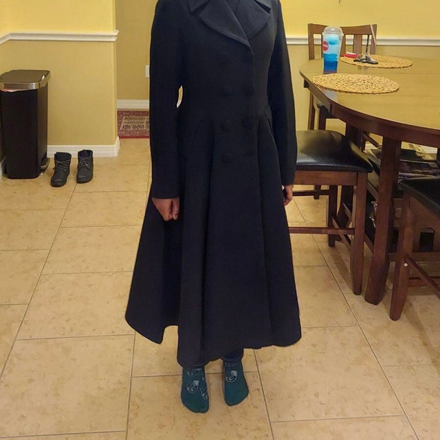 Vintage Inspired Long Wool Coat in Black, Winter Fall Wool