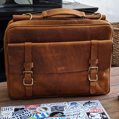 Personalised Real Leather Mens Briefcase Laptop Bag Messenger Bag ...