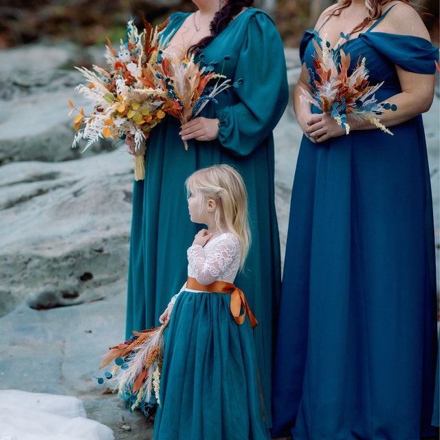 Teal dress top with flowers