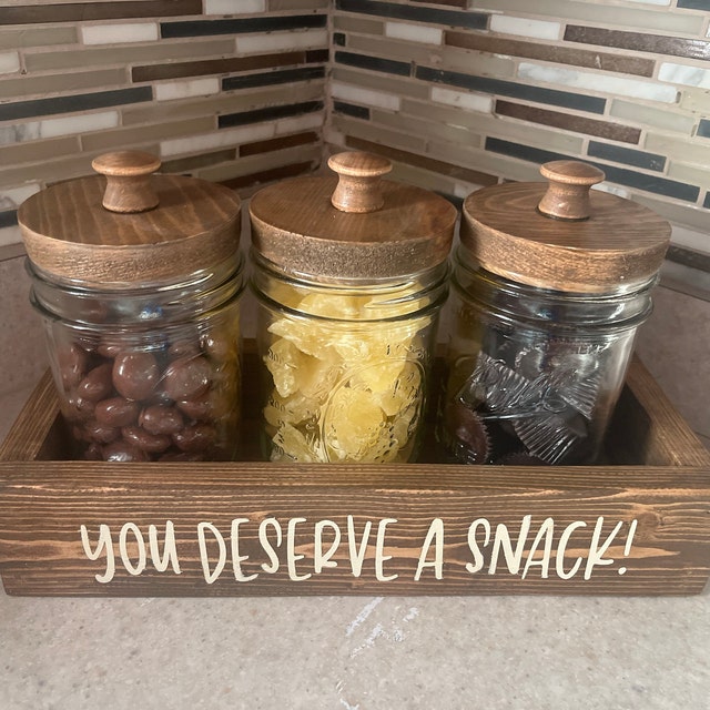 Snack Tray With Mason Jars, Candy Jars, Nut Container, Rustic Wooden Box,  Treat Holder, Home or Office, Kitchen Counter, Living Room, 