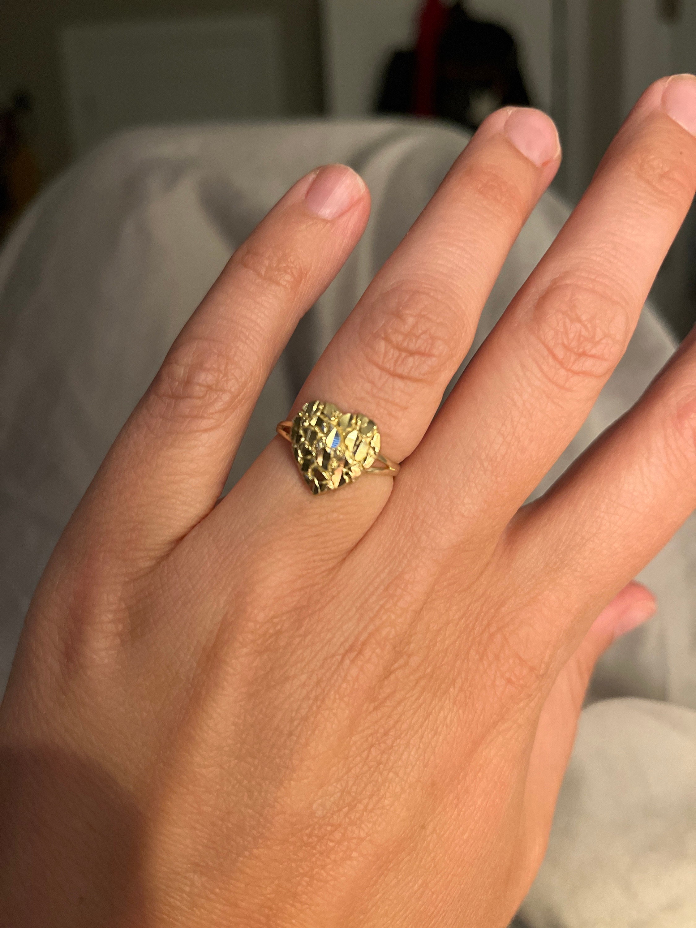 1/2&quot; Women&#39;s Textured Heart Shaped Nugget Ring Real Solid 10K Yellow Gold Size 7