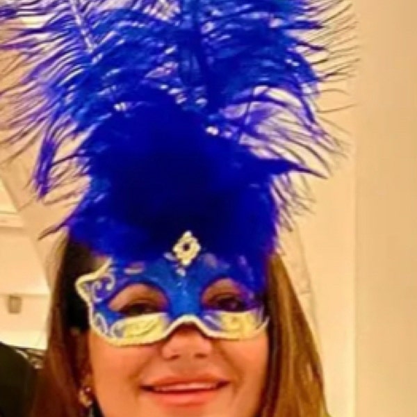 Blue and Gold Feather Masquerade Mask - Etsy UK