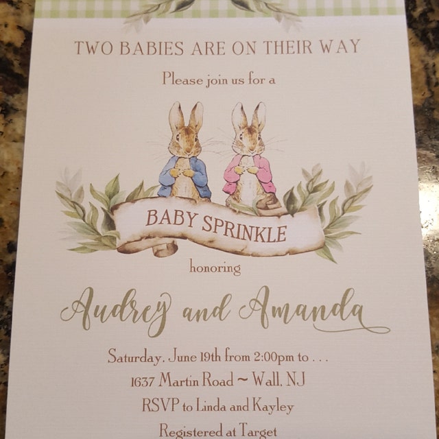 Peter Rabbit Baby Shower Invitation for Twins, Twin Shower Invitation, Boy  and Girl Twins, Watercolor, Vintage Peter Rabbit, Beatrix Potter