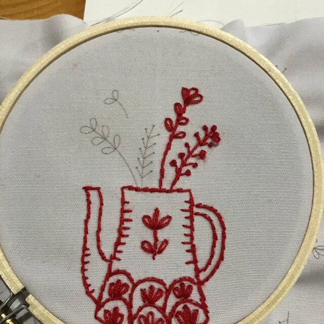 Redwork Vase Mini Hoop Hand Embroidery Kit - Stitched Modern