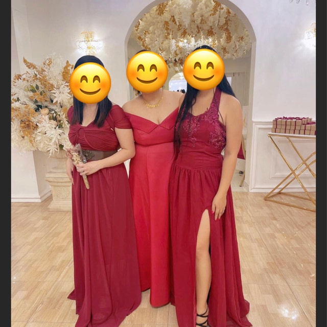 apple red bridesmaid dresses cheap Red Satin Mermaid Side Slit Long Cheap Custom Unique Bridesmaid Dresse –  MarryLover main image 1