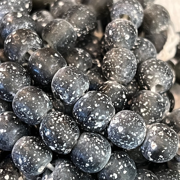 65 Dark Grey Ancient Style Java Glass Beads: Matte Glass Beads Textured ...