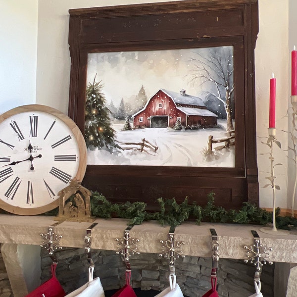 Festive Christmas Barn Art, Winter, Rustic Print, Red Barn, Country ...
