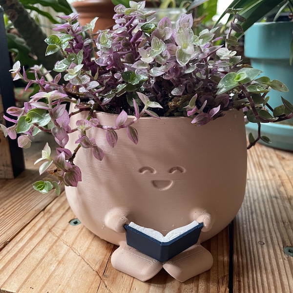 Cute Planter Book, Book Lover Gift, Unique Plant Pot Reading, Indoor ...