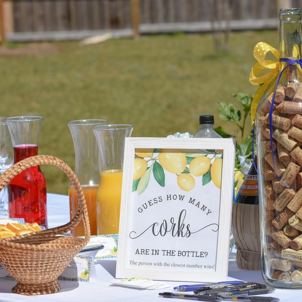 Guess How Many Corks Game Bridal Shower Couples Shower Lemon Citrus ...