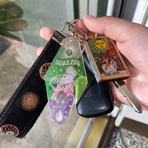 Zodiac Keychain | Astrology Gift | All Signs |  Holographic / Iridescent Motel-Style Keyring |  Wildflower + Co. Valentine&#39;s Day Gift photo