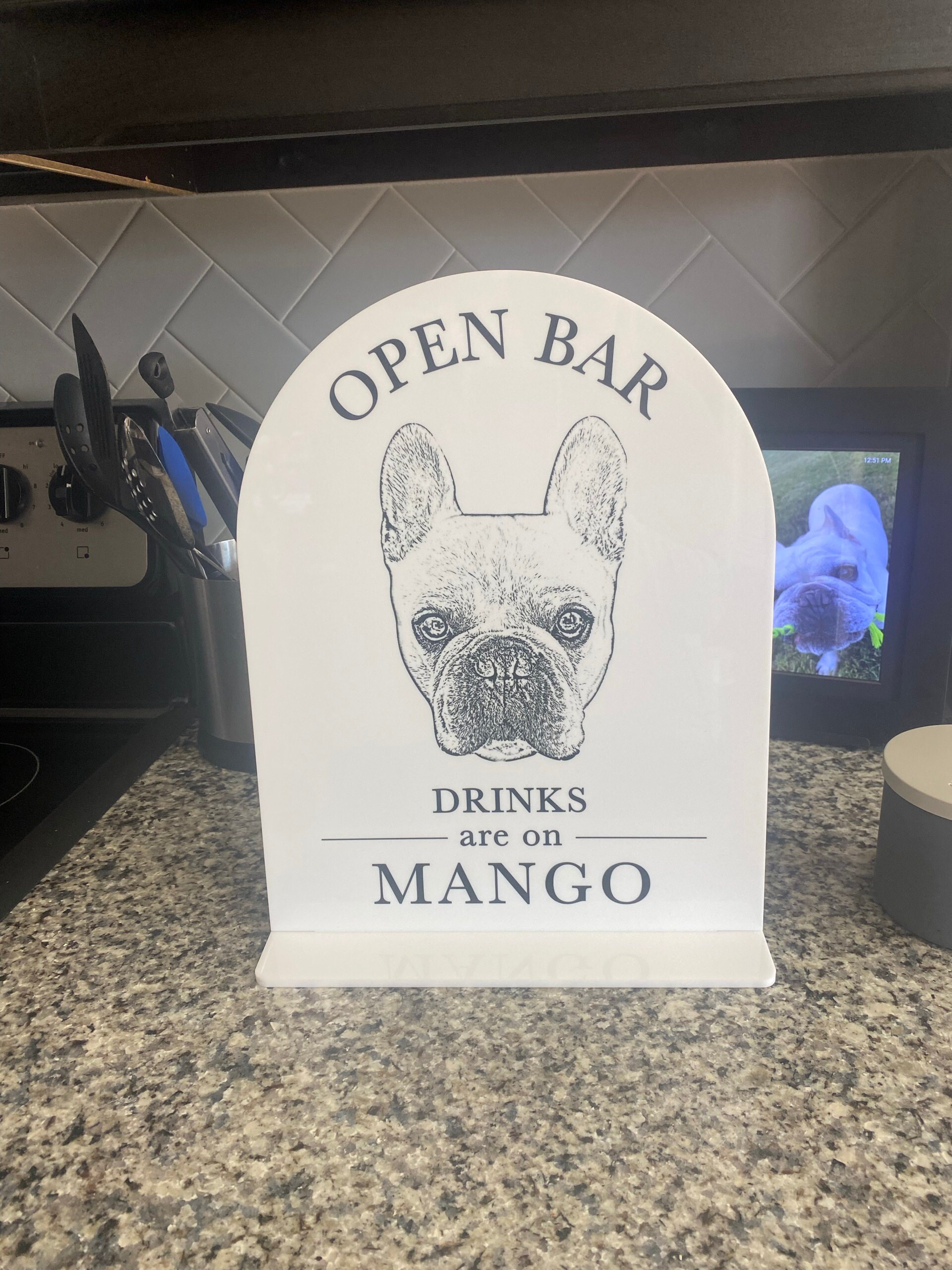 Personalized Minimalist Dog Sketch Open Bar Sign | Drinks Are On Me | Drinks Are On Us | Dog of Honor | Signature Drink Sign | Pet Dog