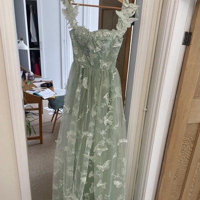 Elegant Lace Wedding Dresslight Green Butterfly Gown - Etsy