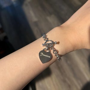 アクセサリー ROLO heart Charm Bracelet 925 Solid Silver Toggle Heart Charm Bracelet, Personalized Rolo