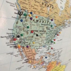 Push Pin Map Pins 100 Shiny Quality Travel Map Tacks World Travel ...