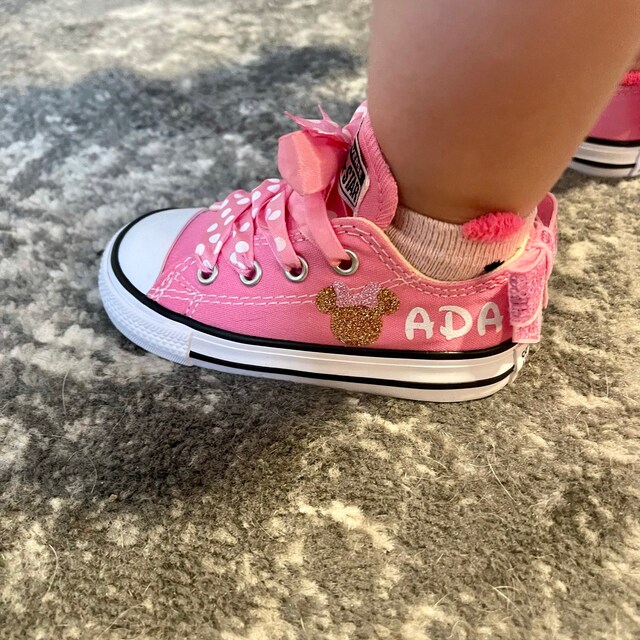 Pink Minnie Mouse Converse Polka Dot Laces Personalized Name