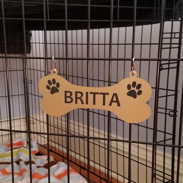 View of Kennel Crate Pet Tag Identification Dog Bone Name Plate - Etsy