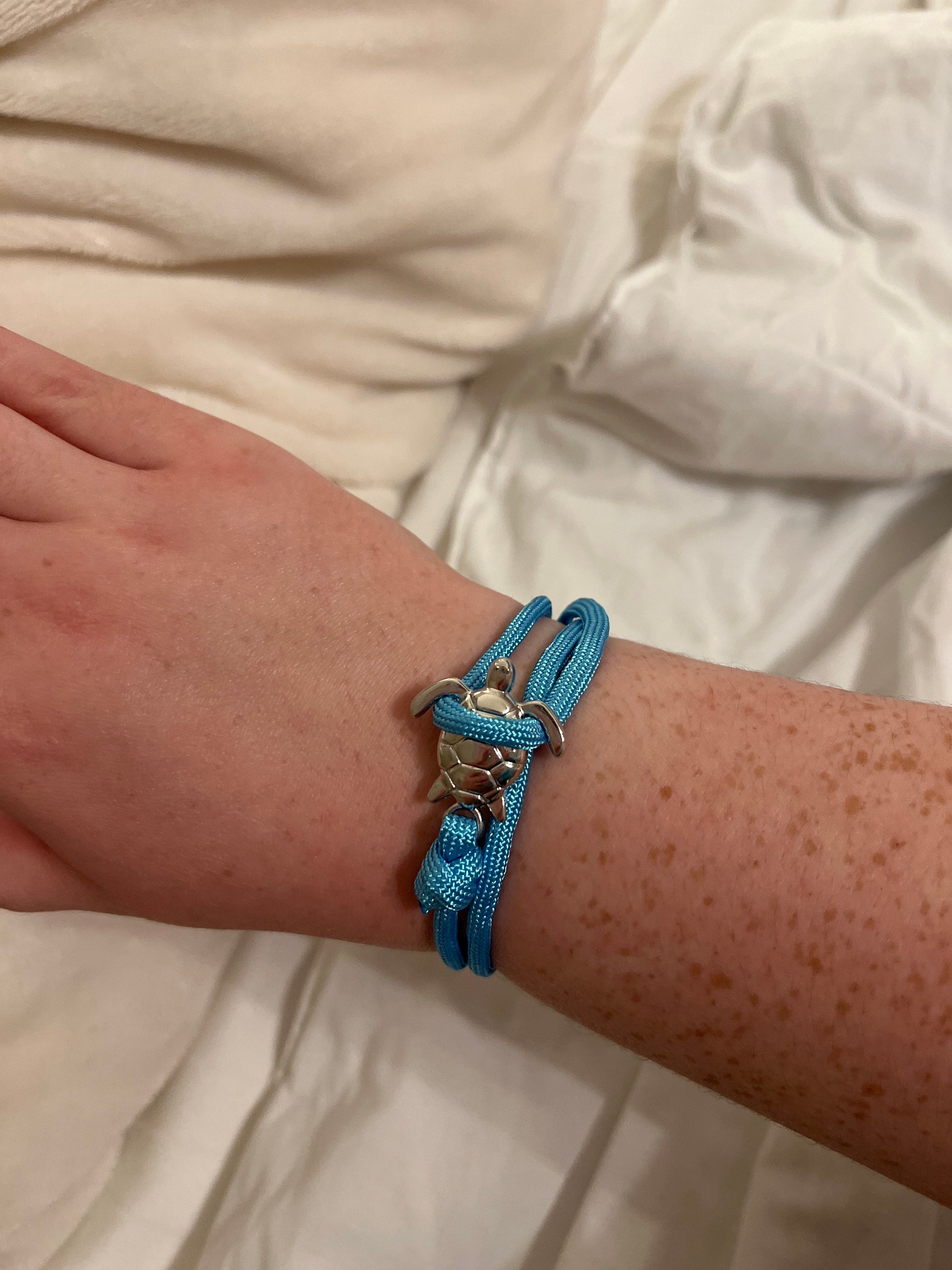 Sky Blue Rope Sea Turtle Bracelet –Coastal Jewelry, Beach Accessories, Ocean-Inspired, Nautical Charm, Handmade Summer Bracelet, Marine Gift