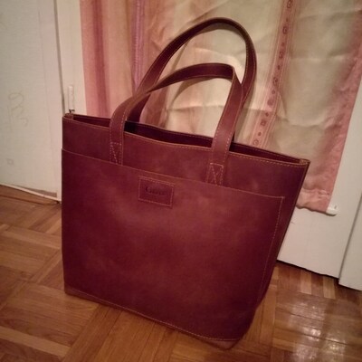 Cognac Leather Bag, Leather Tote Bag, Genuine Leather Tote, Shoulder ...