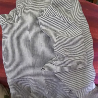 Loose Dress With Short Sleeves and Pockets in Striped Linen. Washed and ...