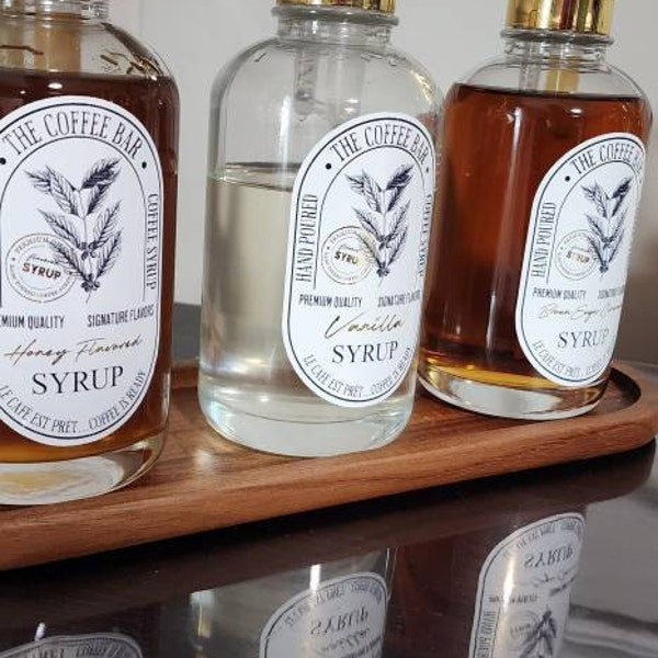 Coffee Syrup Labels For Caramel,Vanilla,Mocha Coffee Syrup Bottles Minimalist Coffee Bar Espresso Coffee Bean Chocolate Mint Pre Printed Stickers Flushable Waterproof Oil Proofwhite