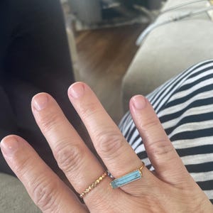 Customer photo from Julie, Raw Aquamarine Bar Ring in Yellow Gold