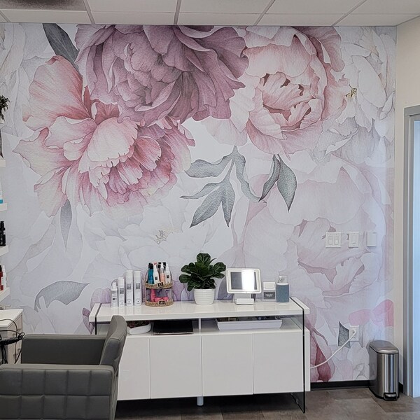 Peony Wallpaper Watercolor Soft Floral Wall Mural Peel and Stick - Etsy