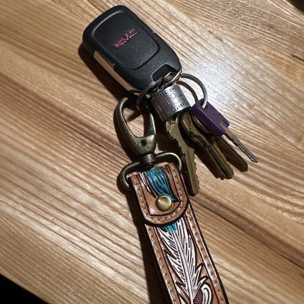Tooled Leather Tab Key Fob - Etsy
