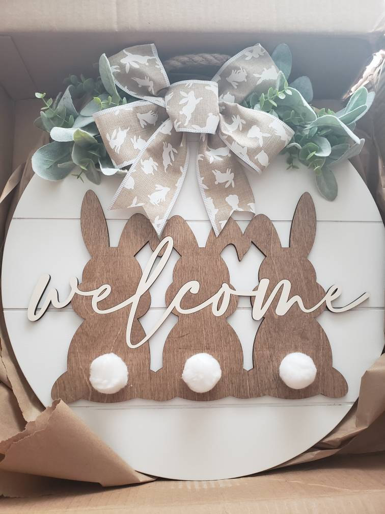 Easter Door Hanger, Easter Front Door Decor, Shiplap Bunny Door Hanger, Neutral Easter Decor