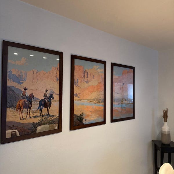 Cowboy 3 Piece Wall Art, Western Oil Painting Set of Three Prints ...