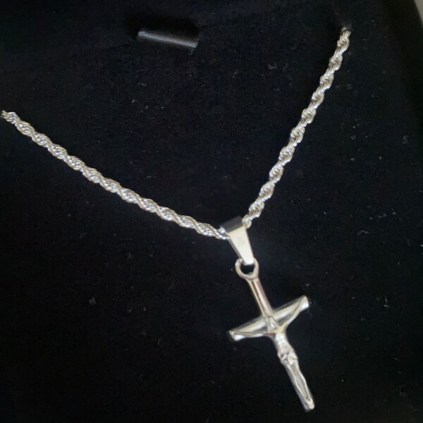 ROMANTICWORK 925 Sterling Silber Kreuz Halskette – Jesus Amulett, 18+2 Zoll, Für Herren & Damen