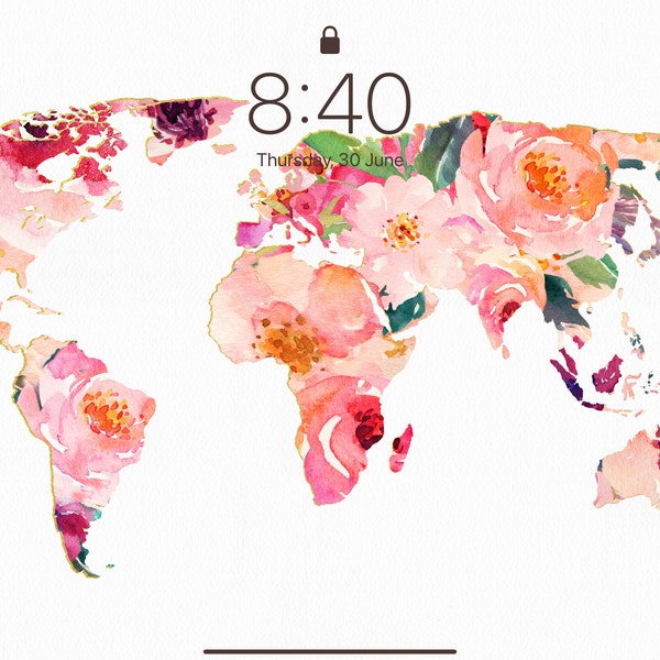 World Map Art Print, Floral World Map Art Print, Office Wall Art ...