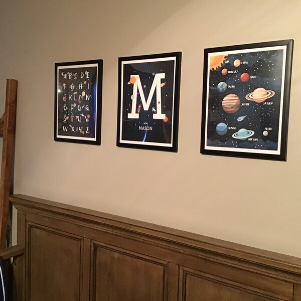 Space Wall Art Set of 3 Prints, Space Themed Nursery, Custom Baby Name ...