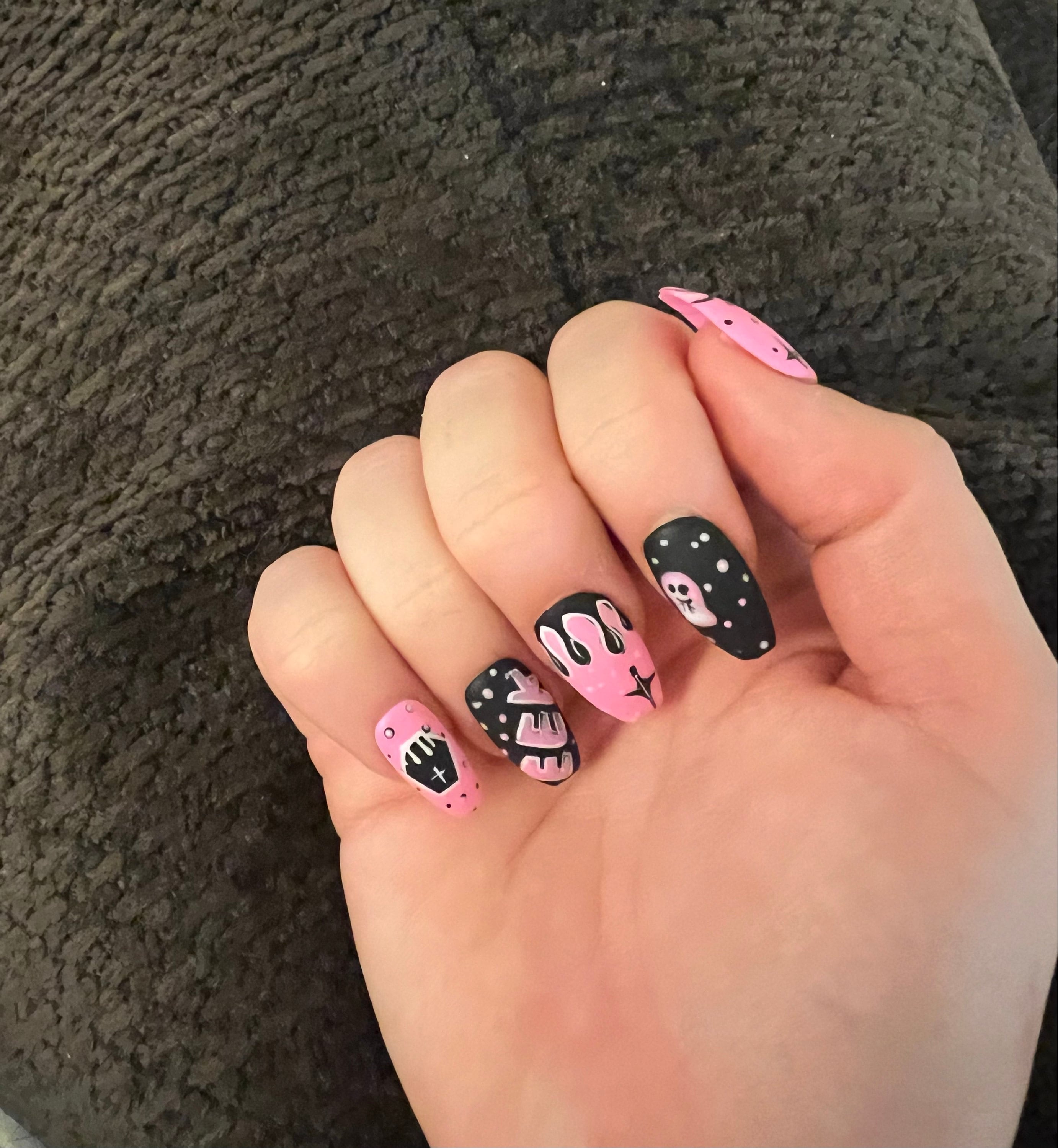 Midnight Magic Fake Nails | Black Pink Halloween Special Press On Nails Stiletto | Hand-made Glue On Nails | Luxury Fake Nails HA4