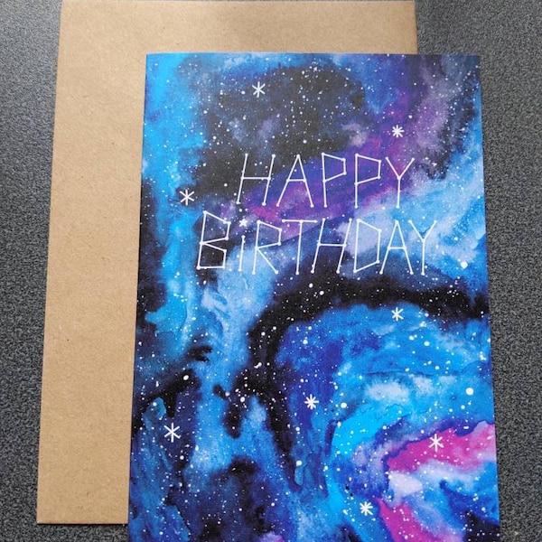 Happy Birthday Galaxy Card - Watercolour Galaxy Greetings Card ...