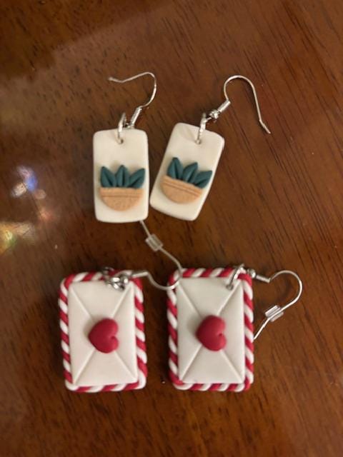 Valentines Day Earrings Polymer Clay Earrings Red pink Heart Cookie Love Earrings Light Weight Fish Hook Wires Sweater Mason Jar Earrings